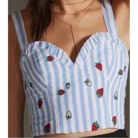Maeve Anthropologie Striped Strawberry Bustier Sweetheart Cami Tank Top Size 0‎ - Picture 2 of 10